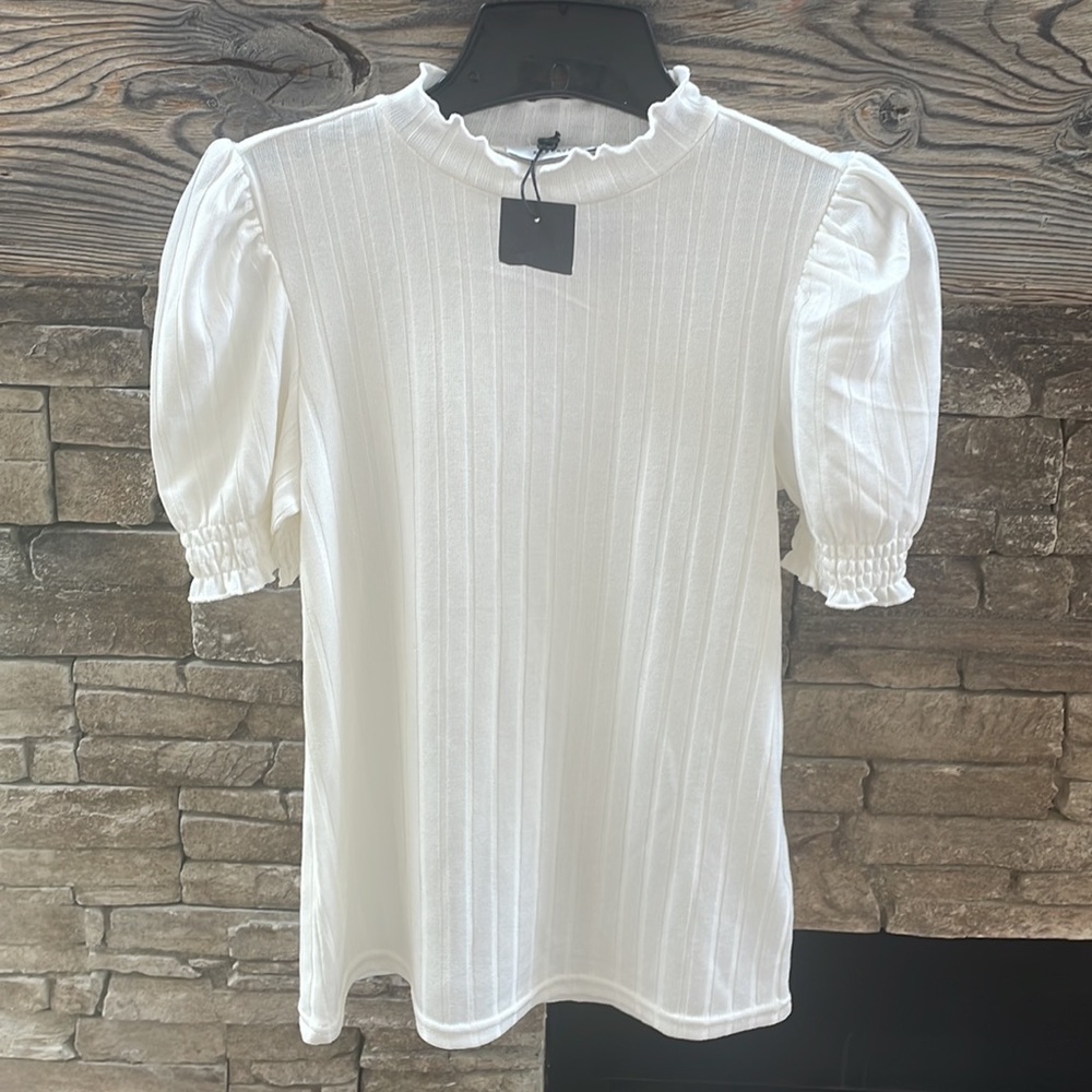 RESERVED short sleeve top ruffle detail XS NWT